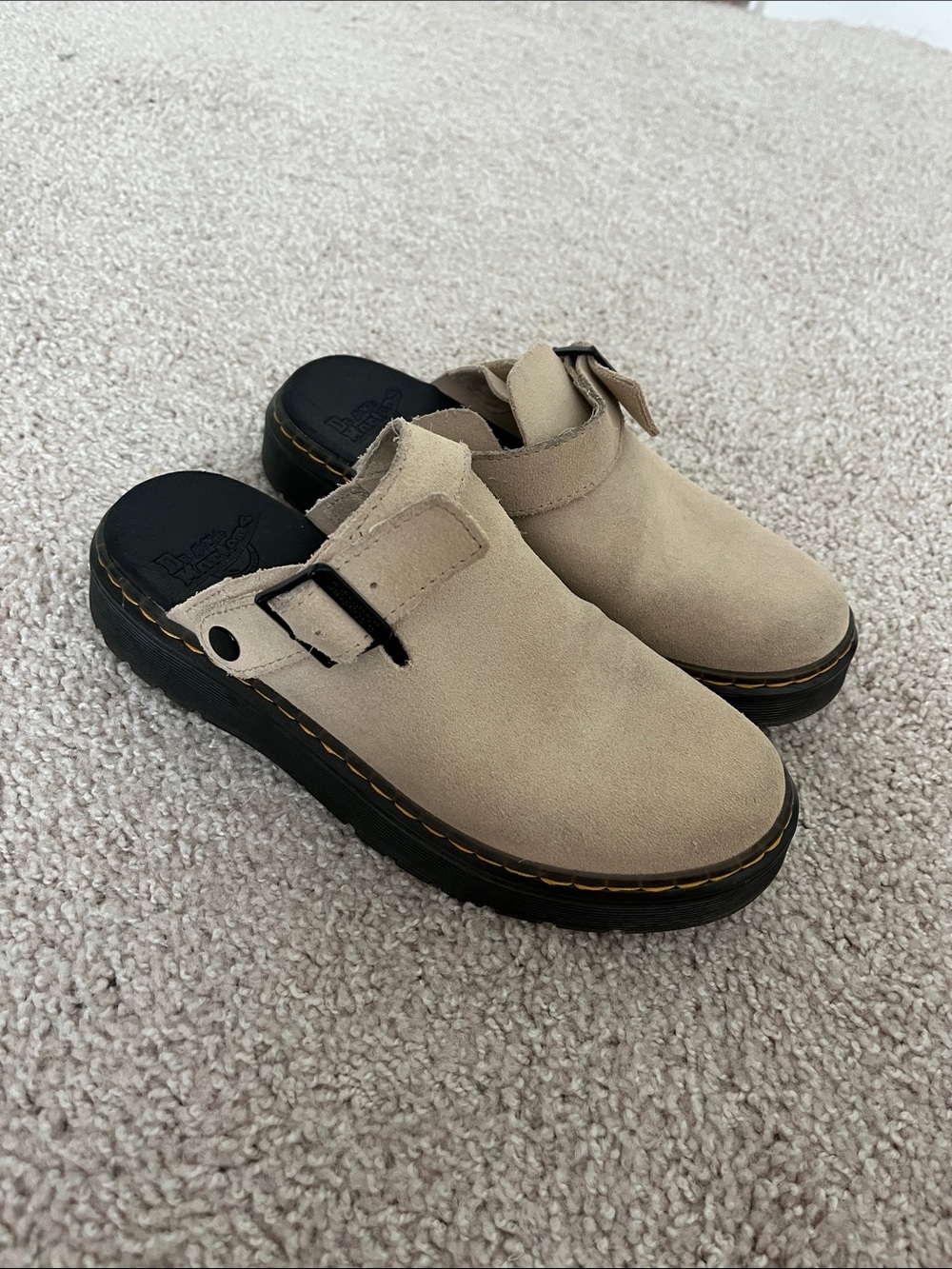 Dr. Martens Tan Suede Slip-On Clogs with Buckle size 7